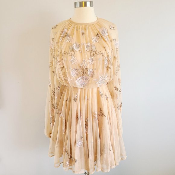 Asos Floral Beaded Mesh Dress With 
